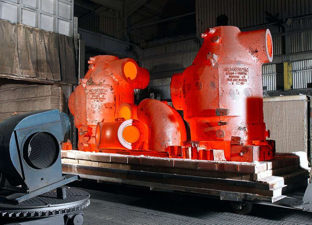 Iron castings fresh from the heat treatment furnace
